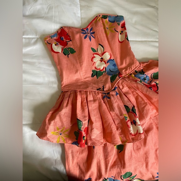 Kathryn Conover Dresses & Skirts - Kathryn Conover Pink Floral Retro Vintage Peplum Strapless Cocktail  Dress
